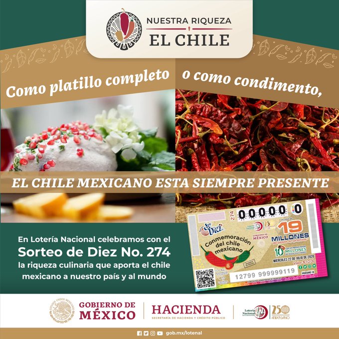 Lotería Nacional devela billete conmemorativo alusivo al chile mexicano
