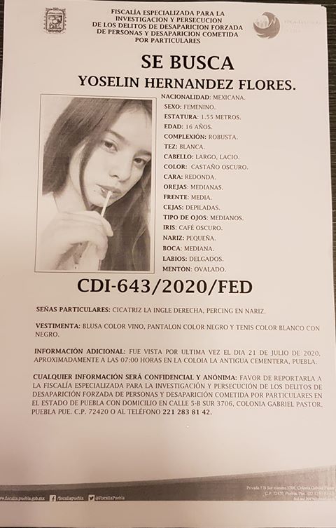 Desaparece Yoselin Hernández Flores de 16 años de edad