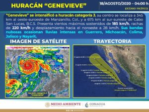 Genevieve ya es huracán categoría 3; se prevén fuertes lluvias