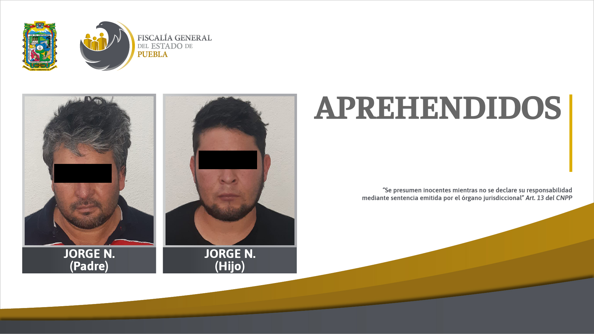 FGE de Puebla cumplió aprehensión contra presuntos responsables del homicidio de dos agentes