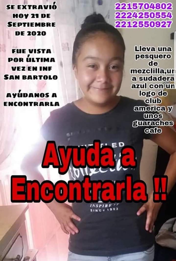 Desaparece Andrea de 14 años de edad en San Bartolo