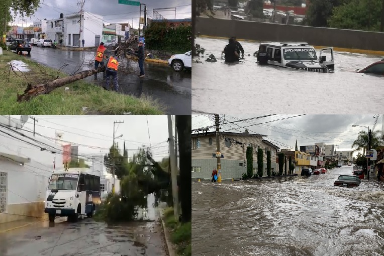 Fuerte lluvia causa inundaciones en Puebla; una patrulla de la SSC queda atrapada