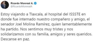 Fallece senador de Morena Joel Molina Ramírez por Covid-19