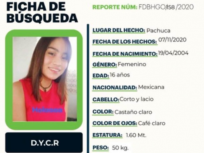 Buscan a menor de 16 años que desapareció en Pachuca