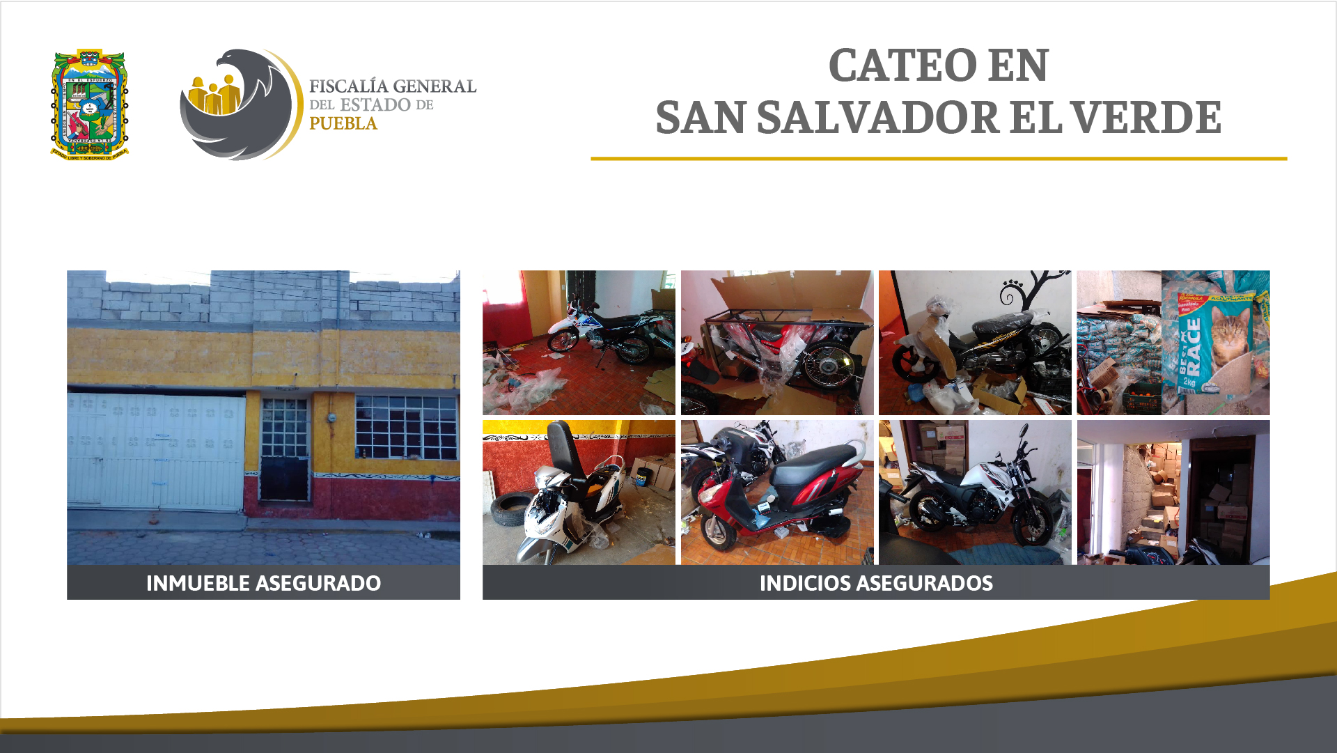 En San Salvador El Verde, Fiscalía aseguró 19 motos y mercancía