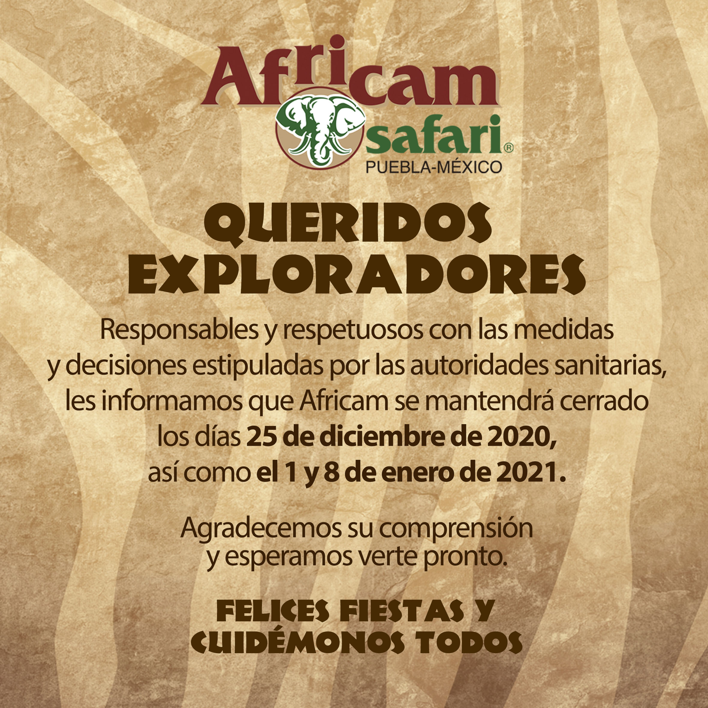 Cerrará Africam Safari 25 de diciembre, 1 y 8 de enero