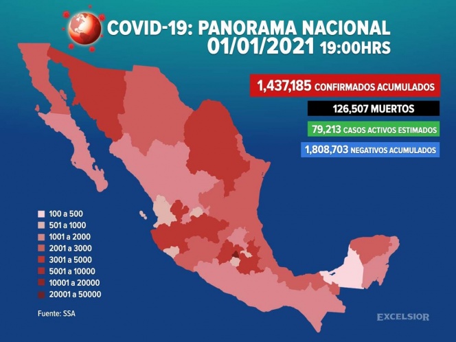 Suman 1,437,185 los casos positivos de covid-19 en México