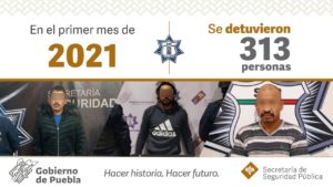 En el primer mes de 2021, SSP detiene a 313 personas