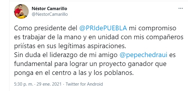 Néstor Camarillo pone en riesgo alianza con el PAN con apoyo a Pepe Chedraui