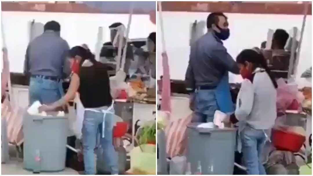 Mujer saca platos de la basura y los reutiliza en puesto de Edomex