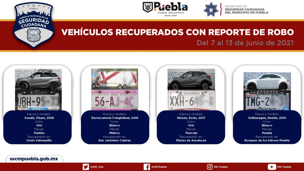 Remitió SSC de Puebla cerca de una veintena de vehículos ante el agente del Ministerio Público