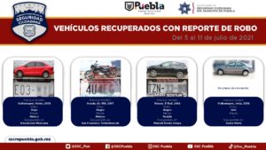 Exitosamente, recuperó policía municipal de Puebla 13 vehículos con reporte de robo