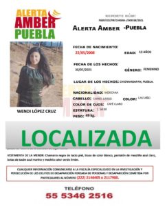 A través de Alerta Amber se localizó a Wendi de 13 años