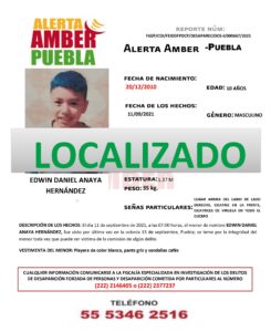 Resultado de Alerta Amber se localizó ileso a menor de 10 años de edad