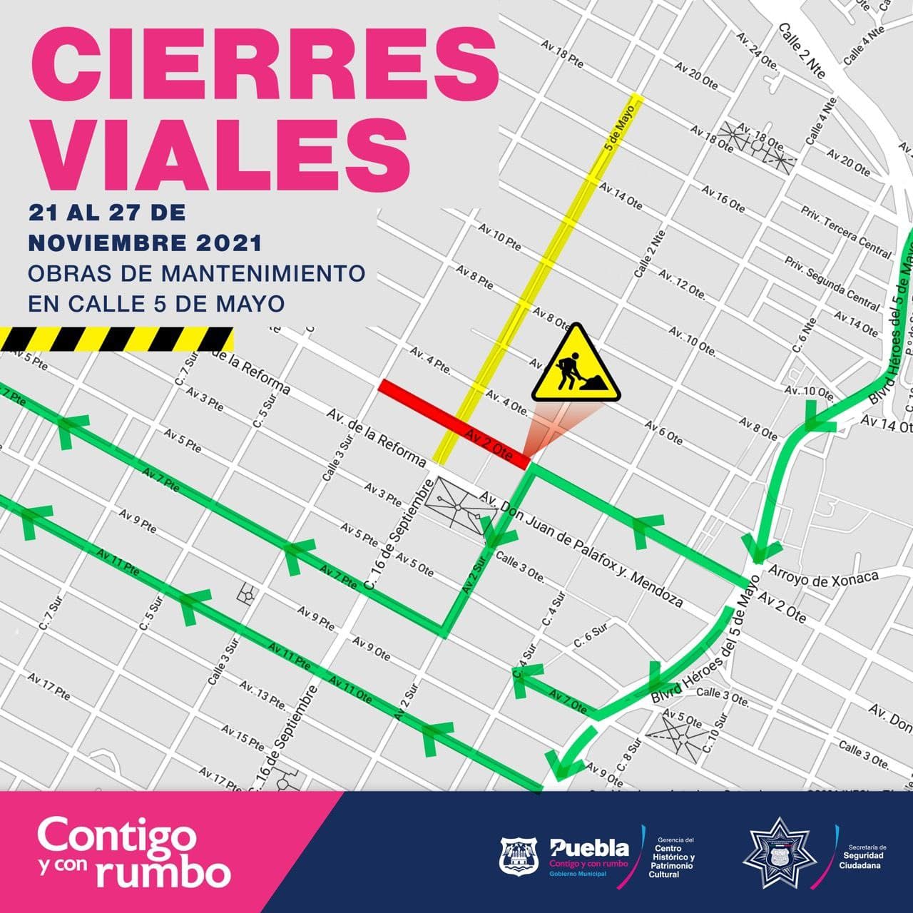 Anuncia ayuntamiento de Puebla cierre de calles para trabajos en el centro histórico