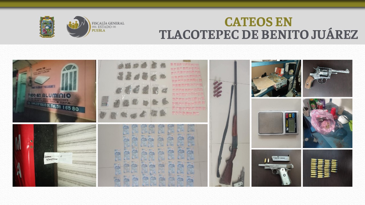 Con cateo en Tlacotepec, la FGE aseguró armas, cartuchos y droga