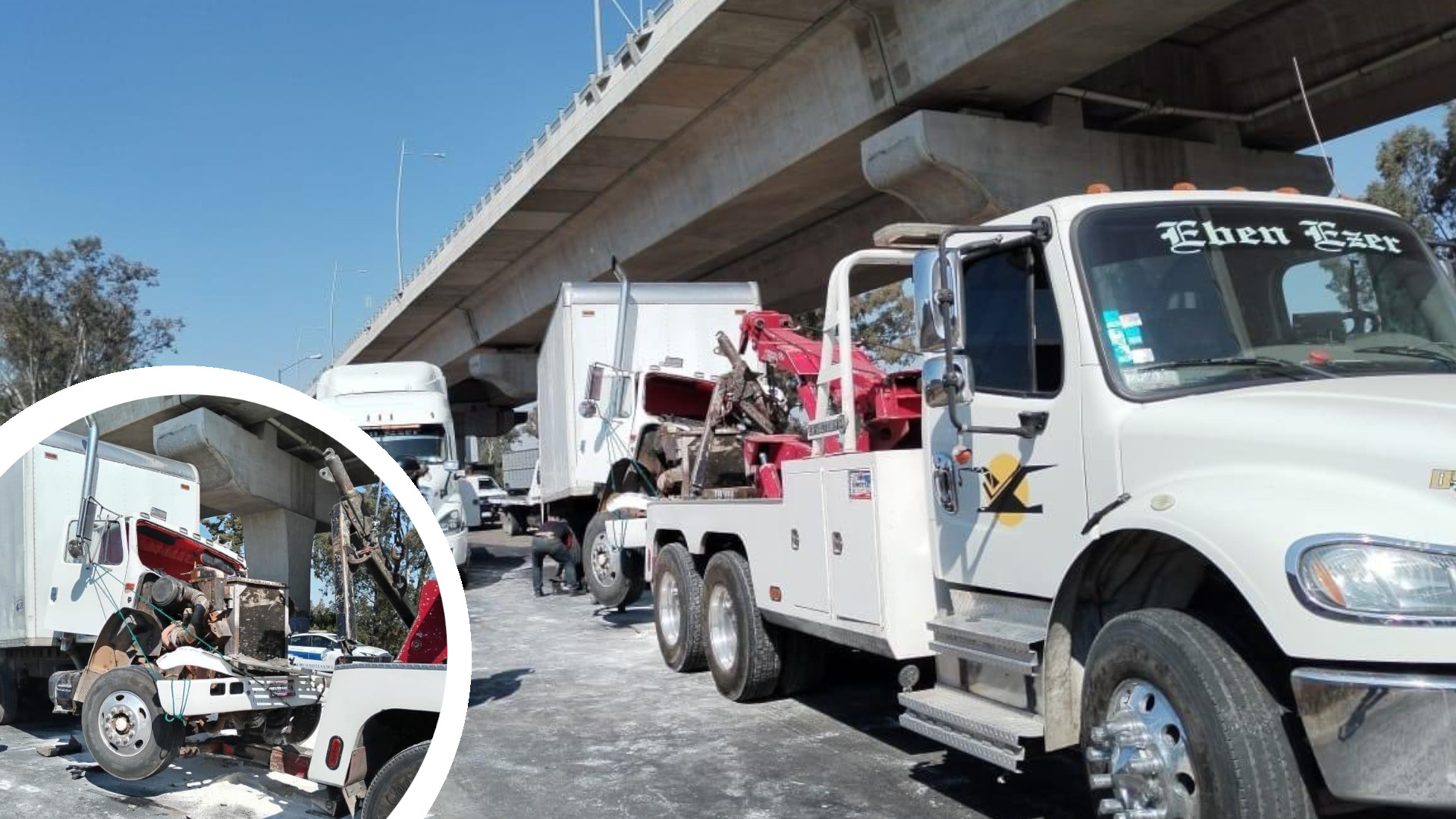 Colisión entre camiones deriva en hombre prensado sobre la México-Puebla