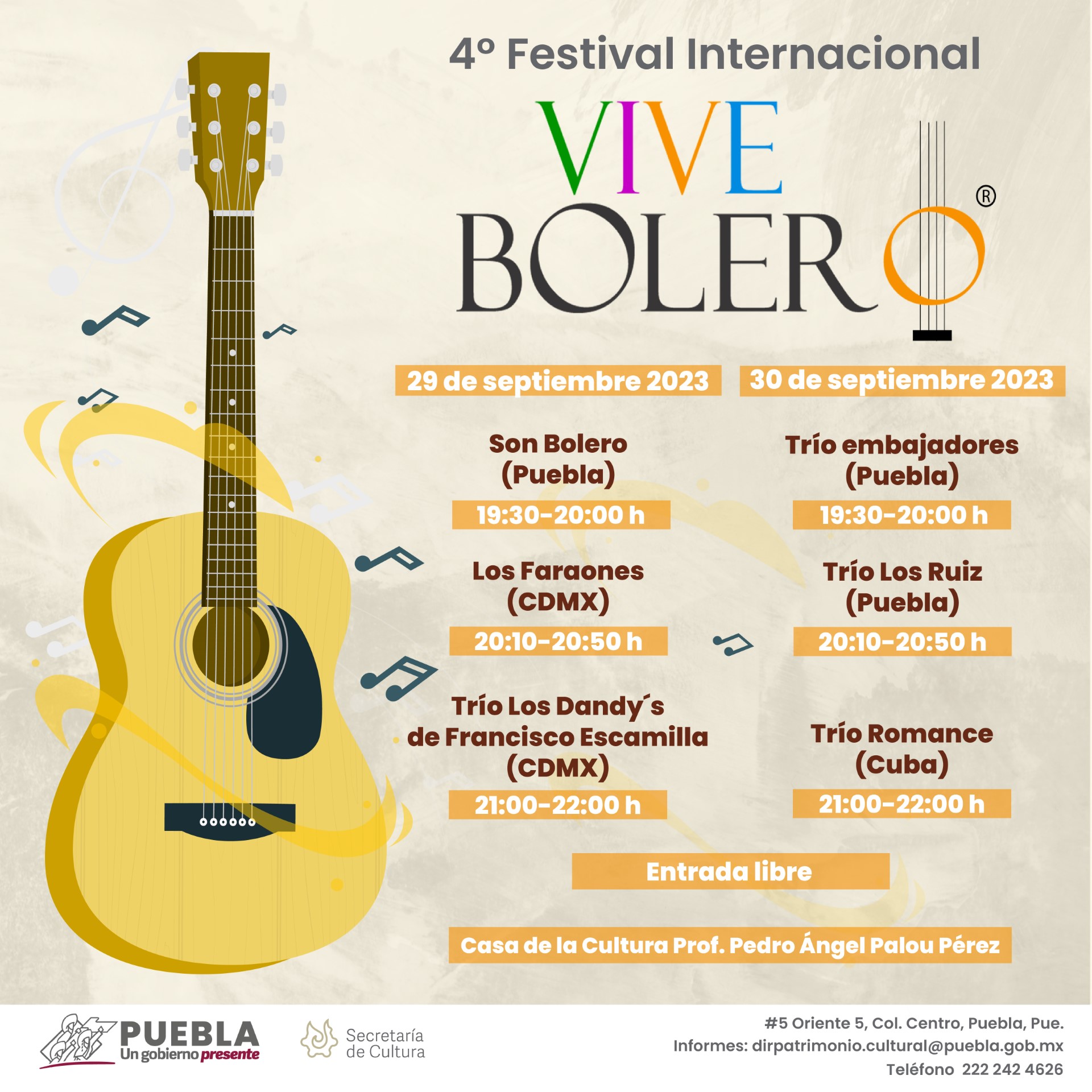 Gobierno estatal impulsa el regreso del Festival Internacional “Vive Bolero” en Puebla