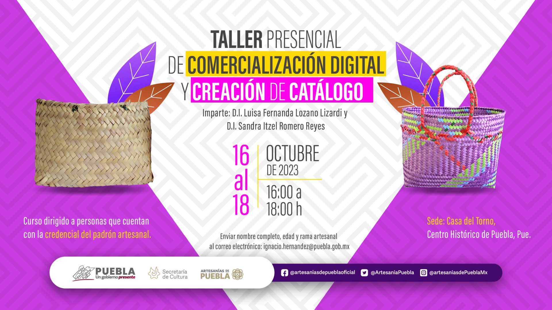 Secretaría de Cultura impartirá taller de comercialización digital y creación de catálogo de artesanías