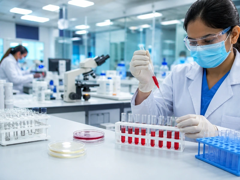 Advanced clinical testing setup processing serum samples for typhoid and enteric fever biomarkers