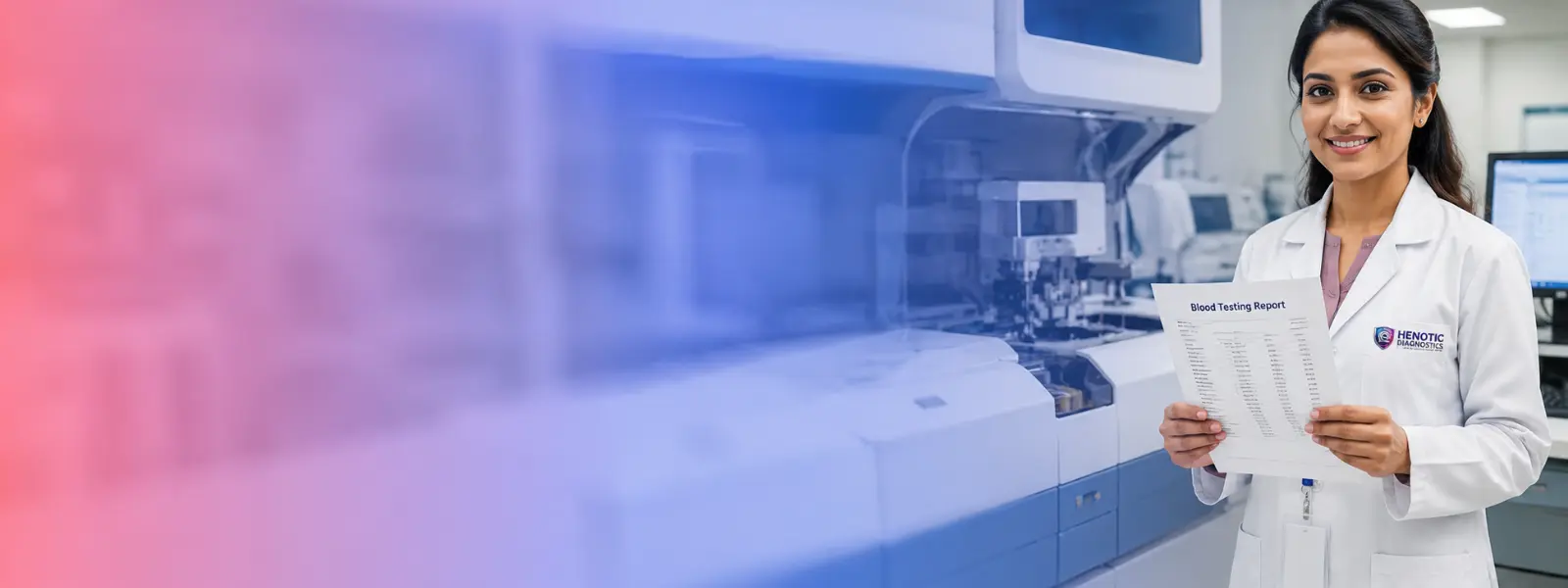 Certified medical technologist analyzing diagnostic laboratory samples at Henotic Diagnostics
