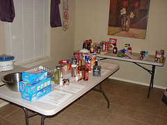 Seperated Ingredients table with cooking day ingredients laid out