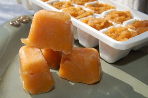 Applesauce cubes ready for the freezer.