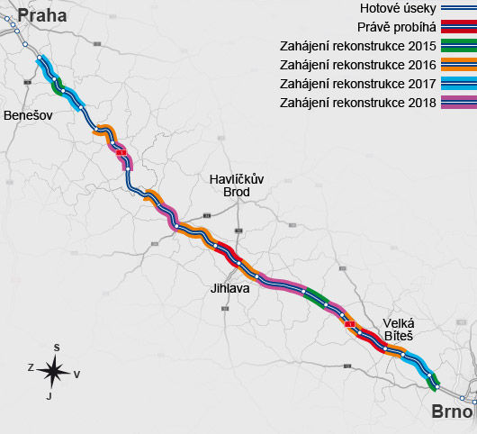 Mapa modernizace D1