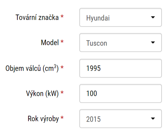 Havarijní pojištění - údaje z technického průkazu