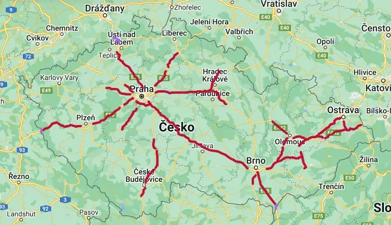 Mapa úseků, kde je dálniční známka nutností | Zdroj: edalnice.cz