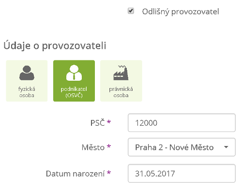 Kalkulačka povinného ručení -
údaje o provozovateli