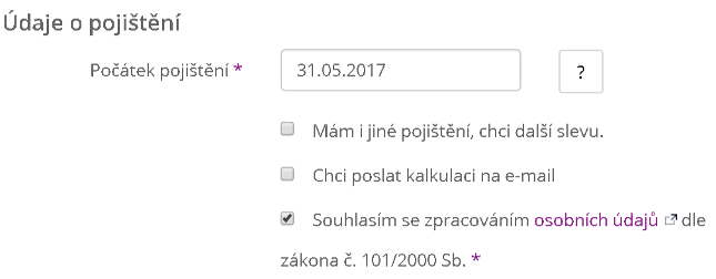 Kalkulačka
povinného ručení - údaje o pojištění