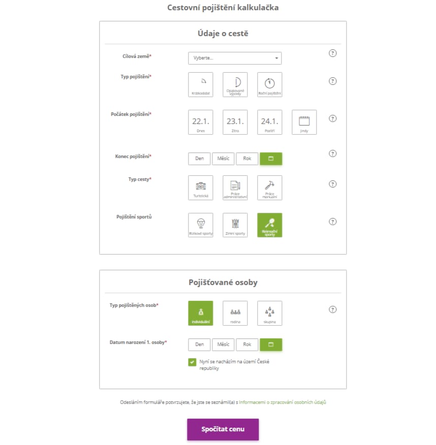 Kalkulačka cestovního pojištění