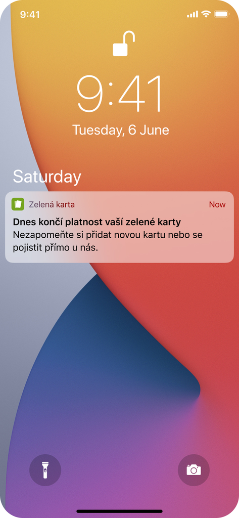 aplikace zelená karta notifikace