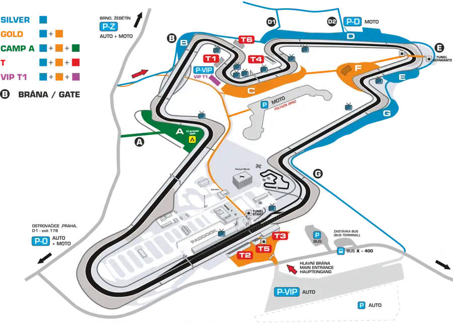 Plánek okruhu pro Moto GP Brno
