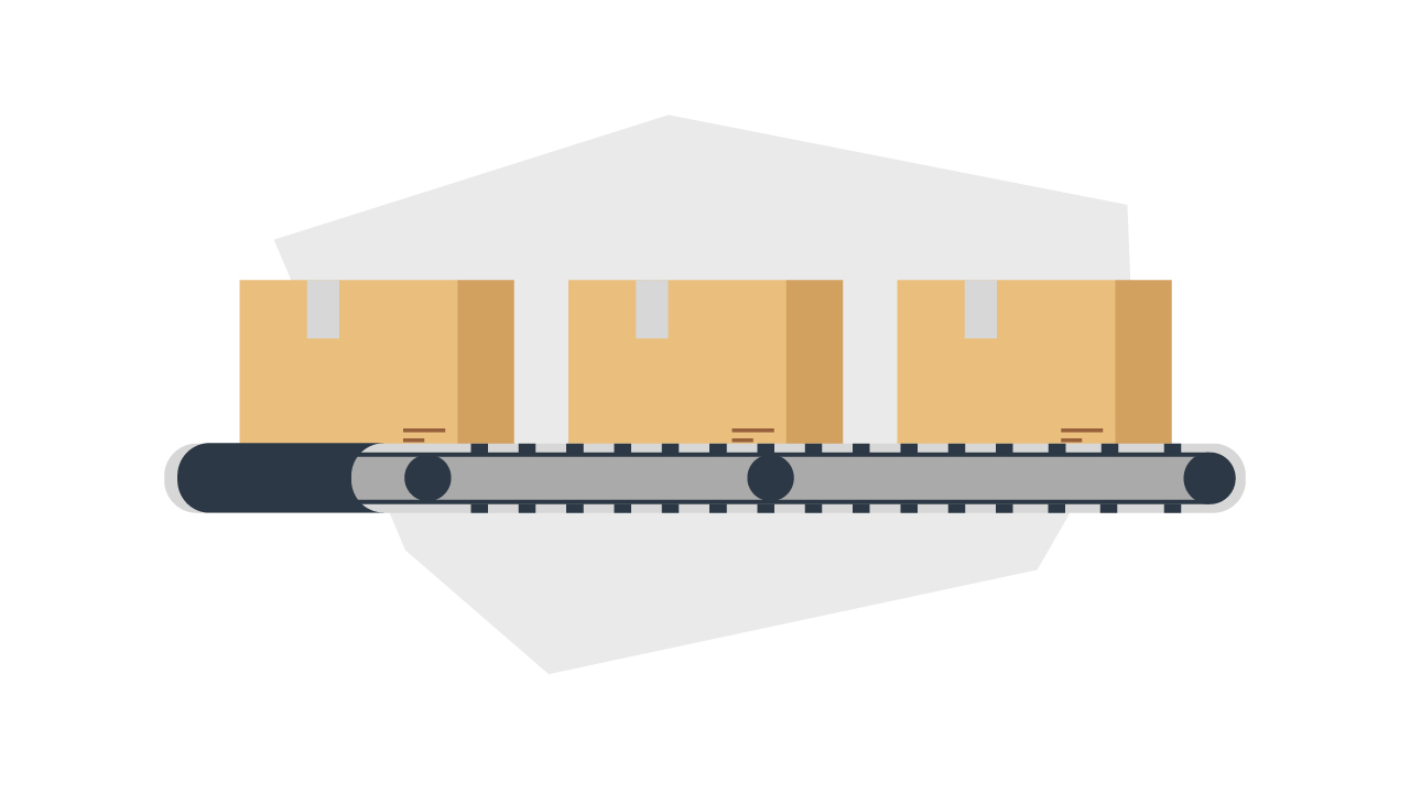 3 boxes on a conveyor belt
