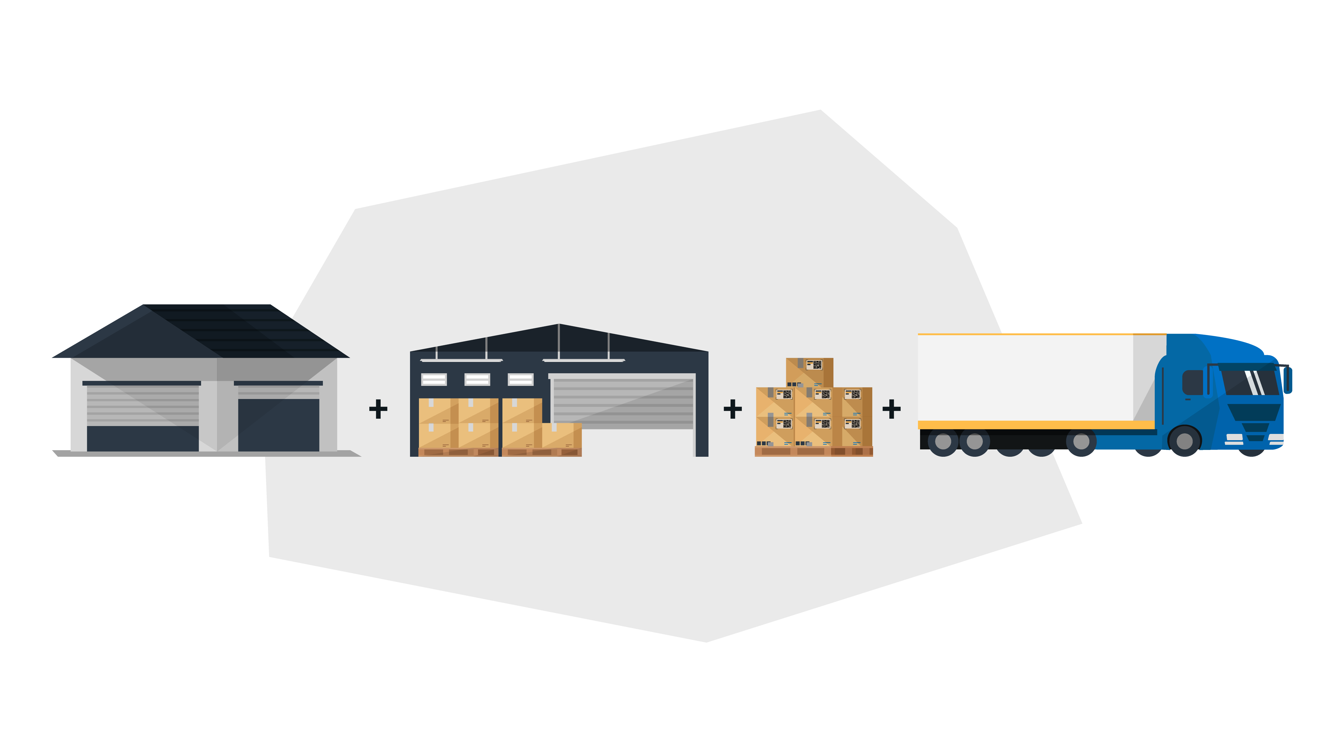 a warehouse beside boxes and a delivery truck