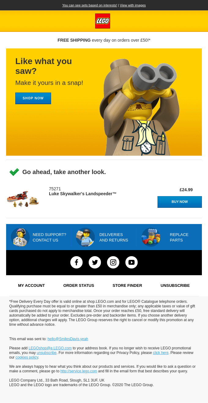 Sending out abandoned cart emails is one of Lego's eCommerce customer retention strategies