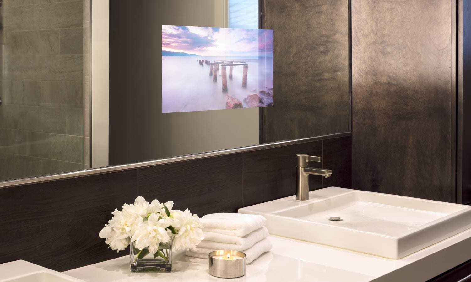 Bathroom mirror with tv built in