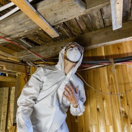 man inspecting damp in property