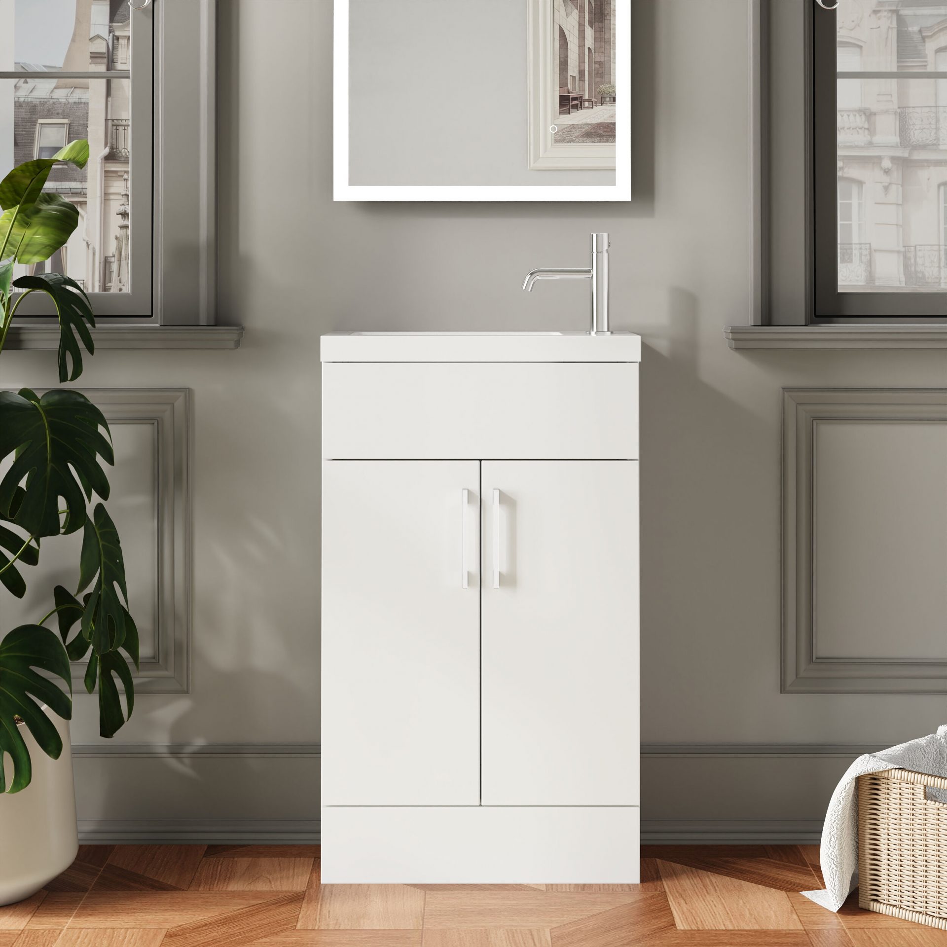 Nuie Lux Krest 500mm 2 Door Slim Floorstanding Unit – Matt White