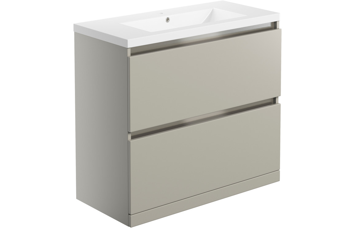 MyBathrooms Maya 815mm 2 Drawer Floor Standing Basin Unit & Basin – Matt Latte