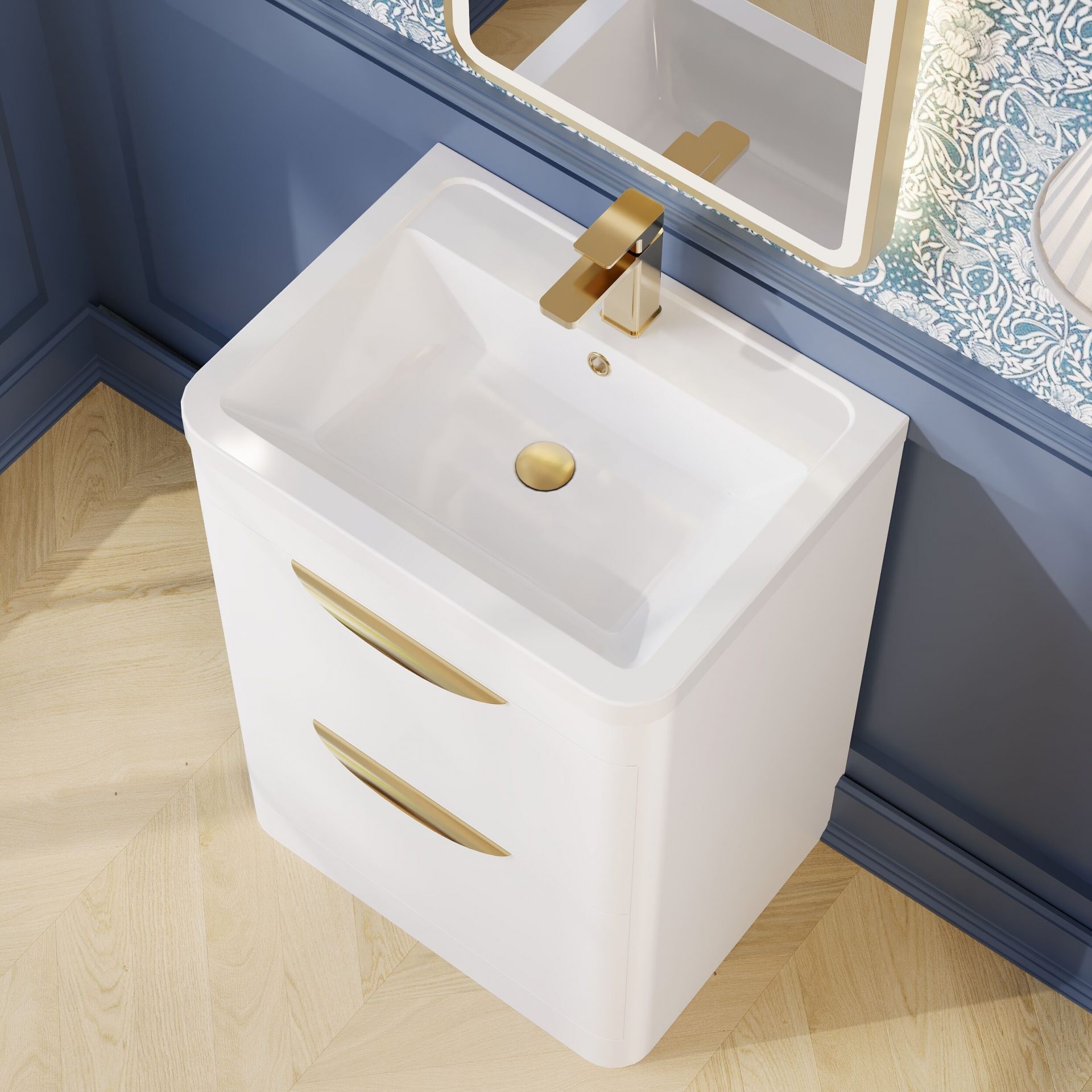 Nuie Parade 600mm 2 Drawer Floorstanding Vanity Unit & Ceramic Basin – Gloss White