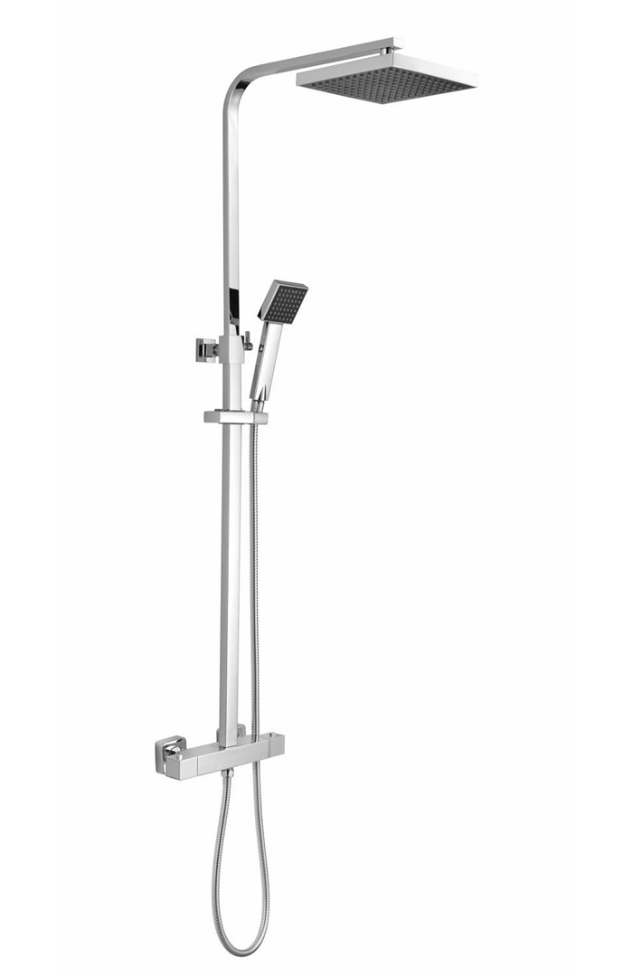 900mm Chrome Quadrant Shower Enclosure With White Tray, Waste and Square Thermostatic Shower Kit