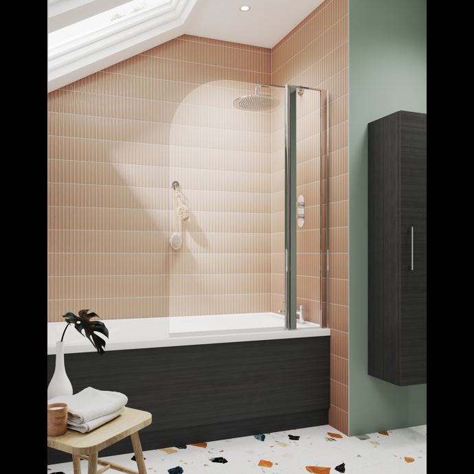 Nuie Pacific 6mm Round Bath Screen With Fixed Panel – Chrome