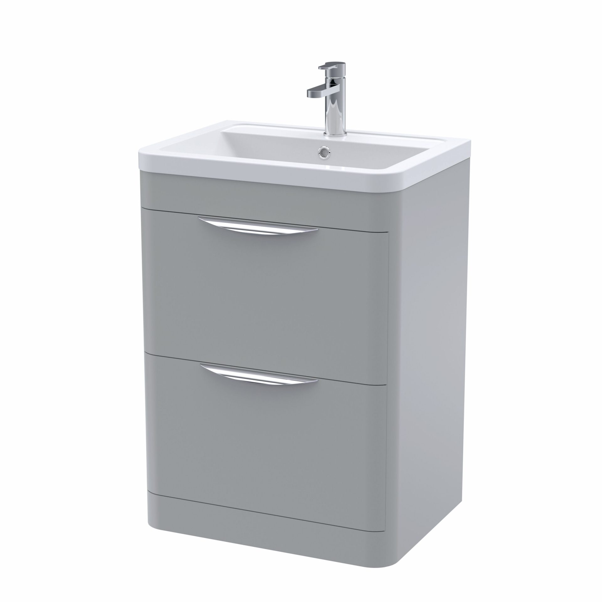 Nuie Parade 600mm 2 Drawer Floorstanding Vanity Unit & Ceramic Basin – Satin Grey