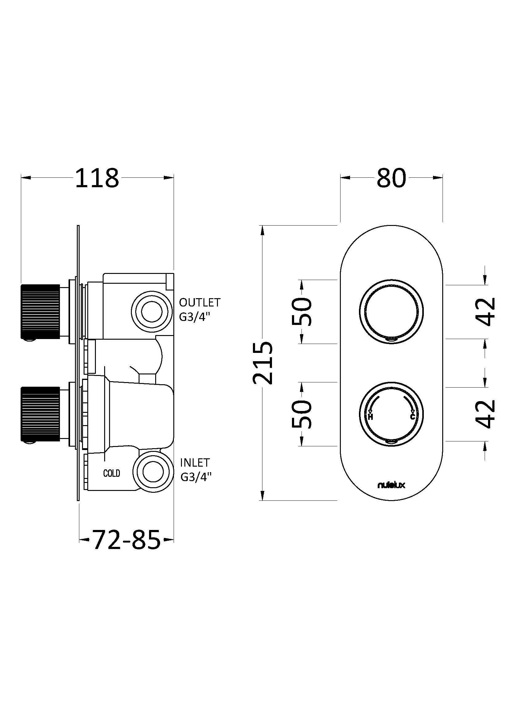 Nuie Lux Esker Twin Outlet Thermostatic Shower Valve with Diverter – Chrome