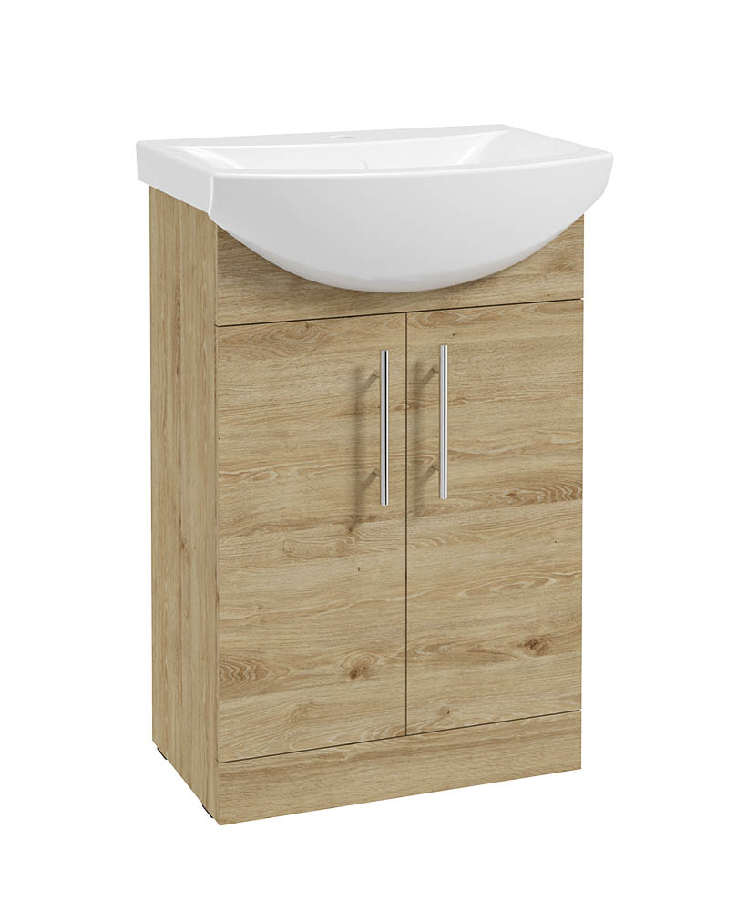 Sonas Select Strata Classic 550mm 2 Door Floorstanding Vanity Unit & Basin – Oak