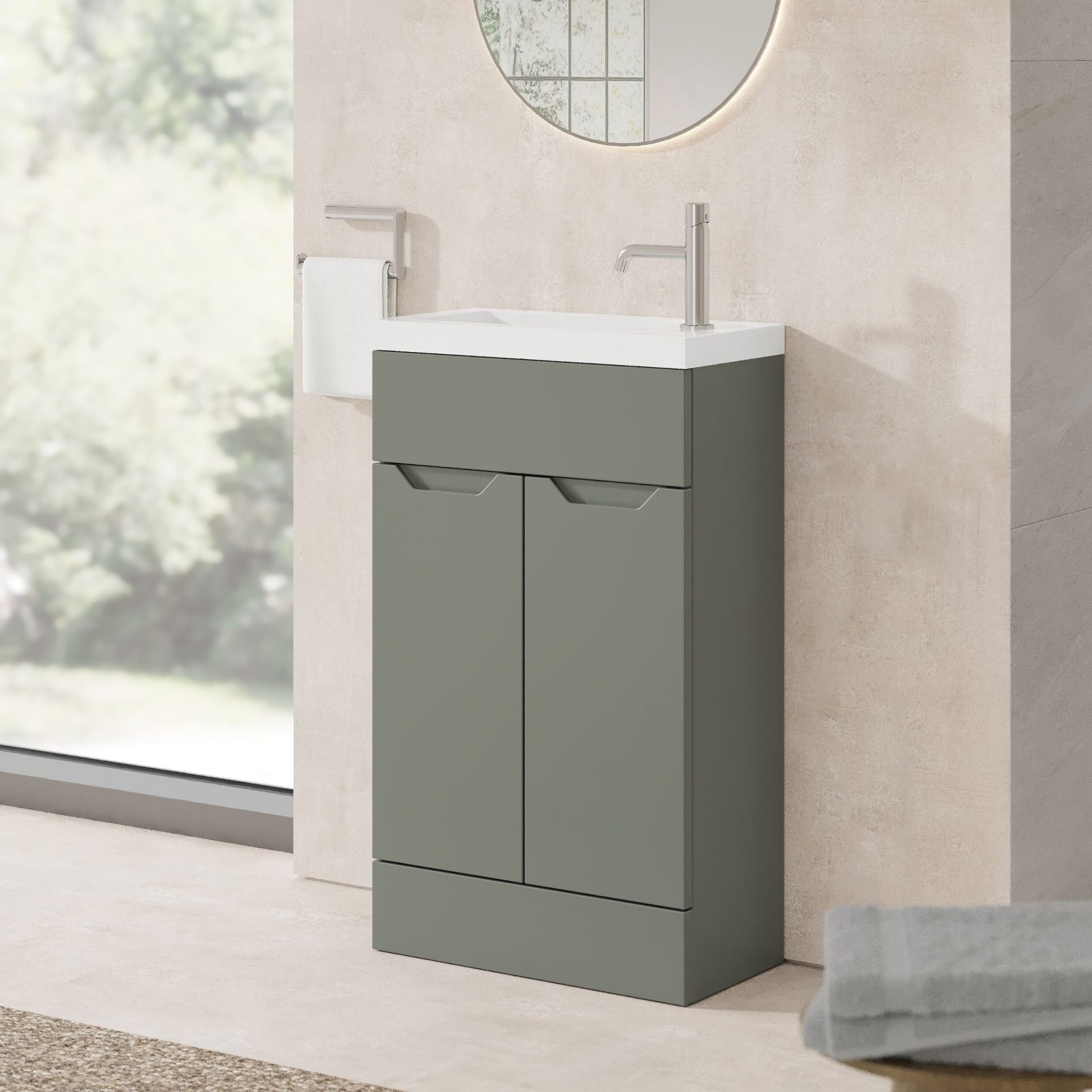 Nuie Lux Loave 500mm 2 Door Slim Floorstanding Unit – Fern Green