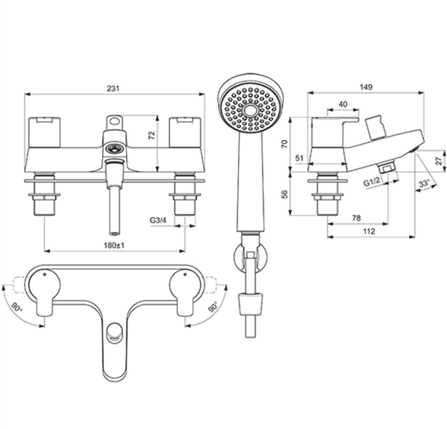 Armitage Shanks Sandringham 21 SL 2 Hole Bath Shower Mixer – Chrome